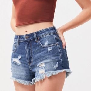 Pacsun Medium Wash High Rise Festival Shorts Destroyed Frayed Hem Ladies Size 26